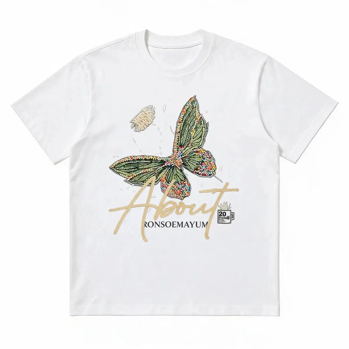 Unisex 100% Cotton Casual Wear Sports Top, Slim Fit Crew Neck Short Sleeve Black Tee with Colorful Beaded Butterfly & Script Graphic Print Art Aesthetic