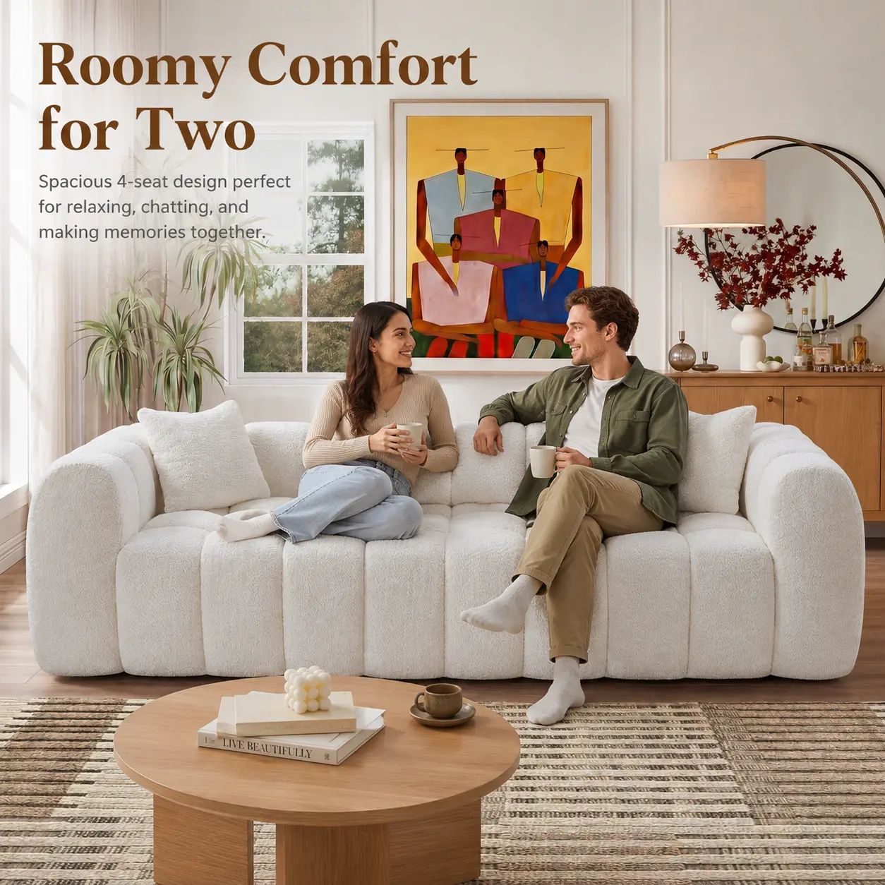 102.7 Inch Oversized Marshmallow Cloud Compressed Sofa, Soft Boucle Upholstered Modern Couch with Two Cushions for Living Room Apartment