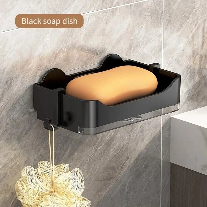Removable Wall-Mounted ABS Soap Dish - Drill-Free Installation, Water-Draining Design with Storage Tray, Durable Bathroom Home Supply, Removable Wall-Mounted Soap Dishes, Water Draining Soap Dishes