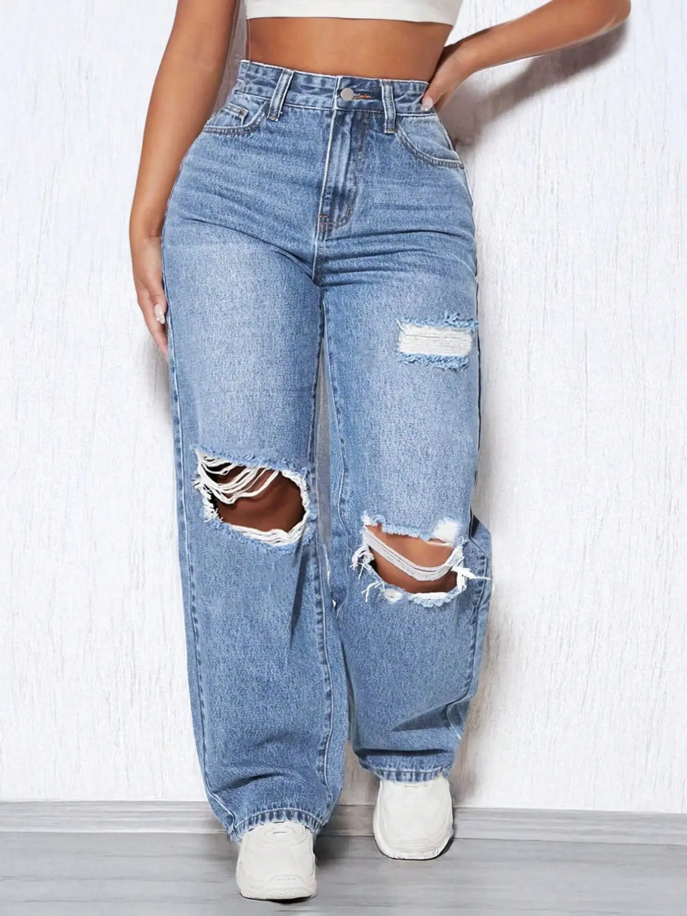 Light Wash Plus Size Ripped Jeans Fall Halloween Back To School Birthday Mexican