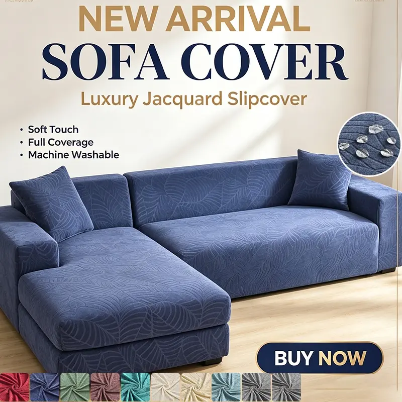 All-Inclusive Elastic Sofa Slipcover, Water Repellent & Washable Couch Cover with Embossed Leaf Pattern, Pet Friendly Furniture Protector for L-Shape Sectionals