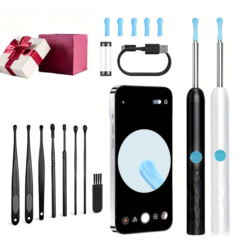 Smart Visual Ear Spoon Cleaner Tool with Built-In Light, Includes 8 Ear Tips, Compatible with Mobile Phones & Tablets