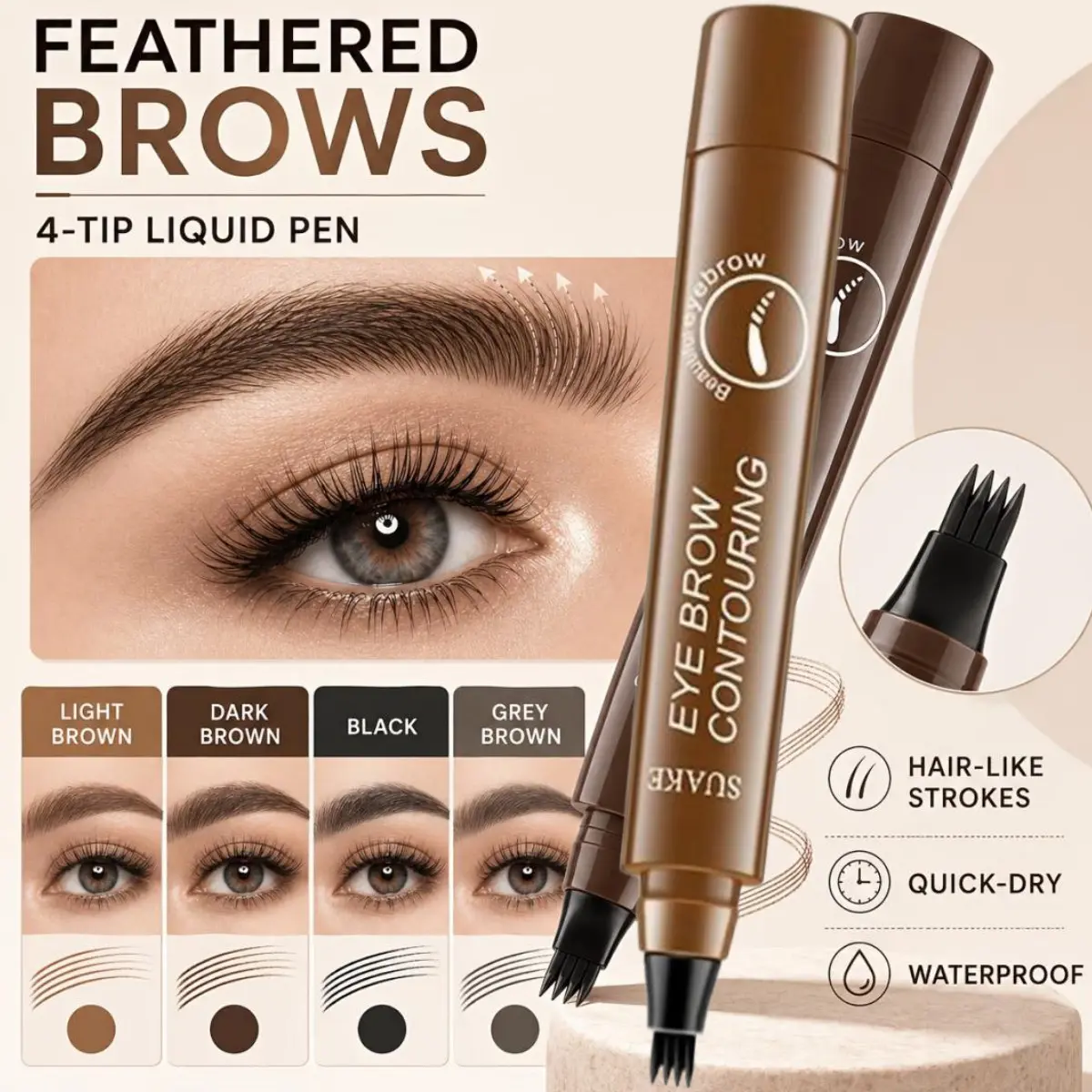 2-Pack Waterproof Quick-Dry Eyebrow Pencil, 5 Colors Available, Natural Fluffy Brow Effect, Brow Styling, Feather Tip for Clear Lines, Smudge-Proof, Suitable for All Skin Types, My Brow Pencil, Eyebrow Makeup