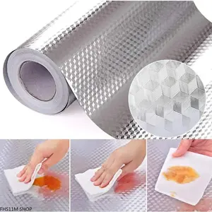 Self Adhesive Aluminum Foil Kitchen Backsplash Wallpaper, Oil Proof Waterproof Heat Resistant Contact Paper, 15.7 x 118 Inch Peel And Stick Cabinet Liner For Kitchen Countertop RV Rental Upgrade, Easy Home DIY Decor Essential
