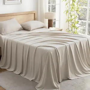Cooling Sheets for Full Size Bed, Viscose Derived from Bamboo, Deep up to 16", Breathable Soft Bed Sheets & Pillowcases, Oatmeal