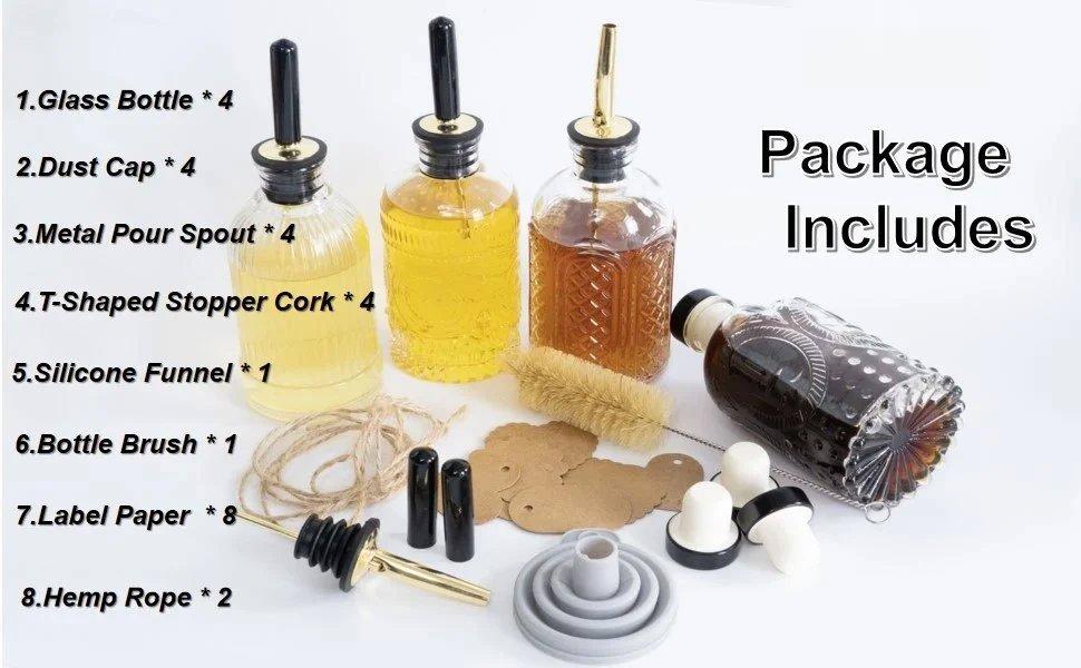 THE WELL KEPT 4 pcs Glass Coffee Syrup Dispenser,7oz Simple Glass Syrup Bottle Set,Coffee Bar Accessories with Metal Pour Spout Ideal and labels for Coffee Syrups,Coffee bar THE WELL KEPT 4 pcs Glass Coffee Syrup Dispenser,7oz Simple Glass Syrup Bottle Set,Coffee Bar Accessories with Metal Pour Spout Ideal and labels for Coffee Syrups,Coffee bar