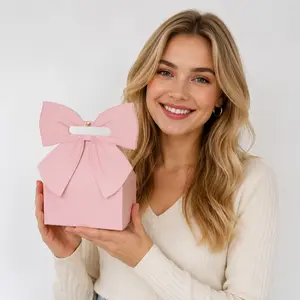 10-Pack Bow Paper Gift Boxes with Handles, Durable and Portable, Ideal for Weddings, Birthdays, Mother's Day, Halloween, Christmas, Valentine's Day