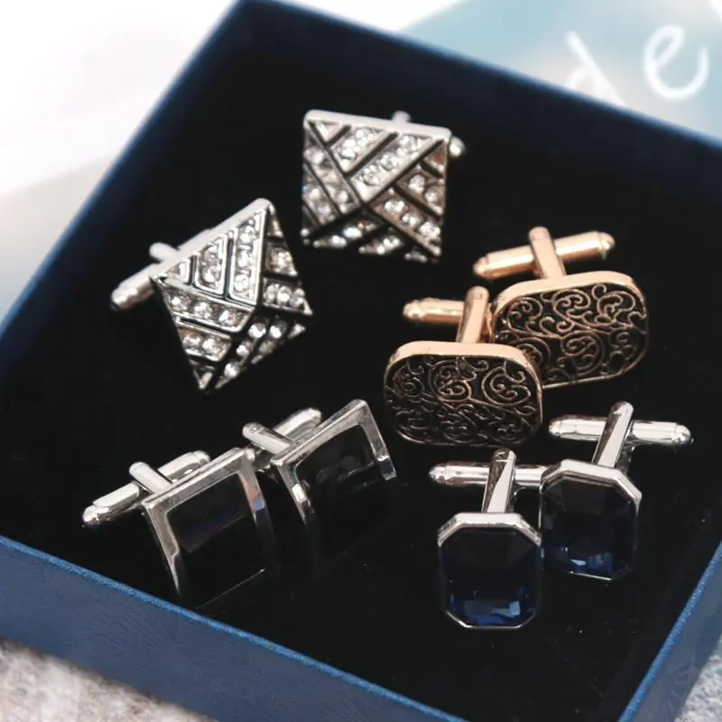 Novelty Luxury White Crystal Cufflinks for Mens Women Design Cuffbutton Shirt Jewelry Tie Accessories