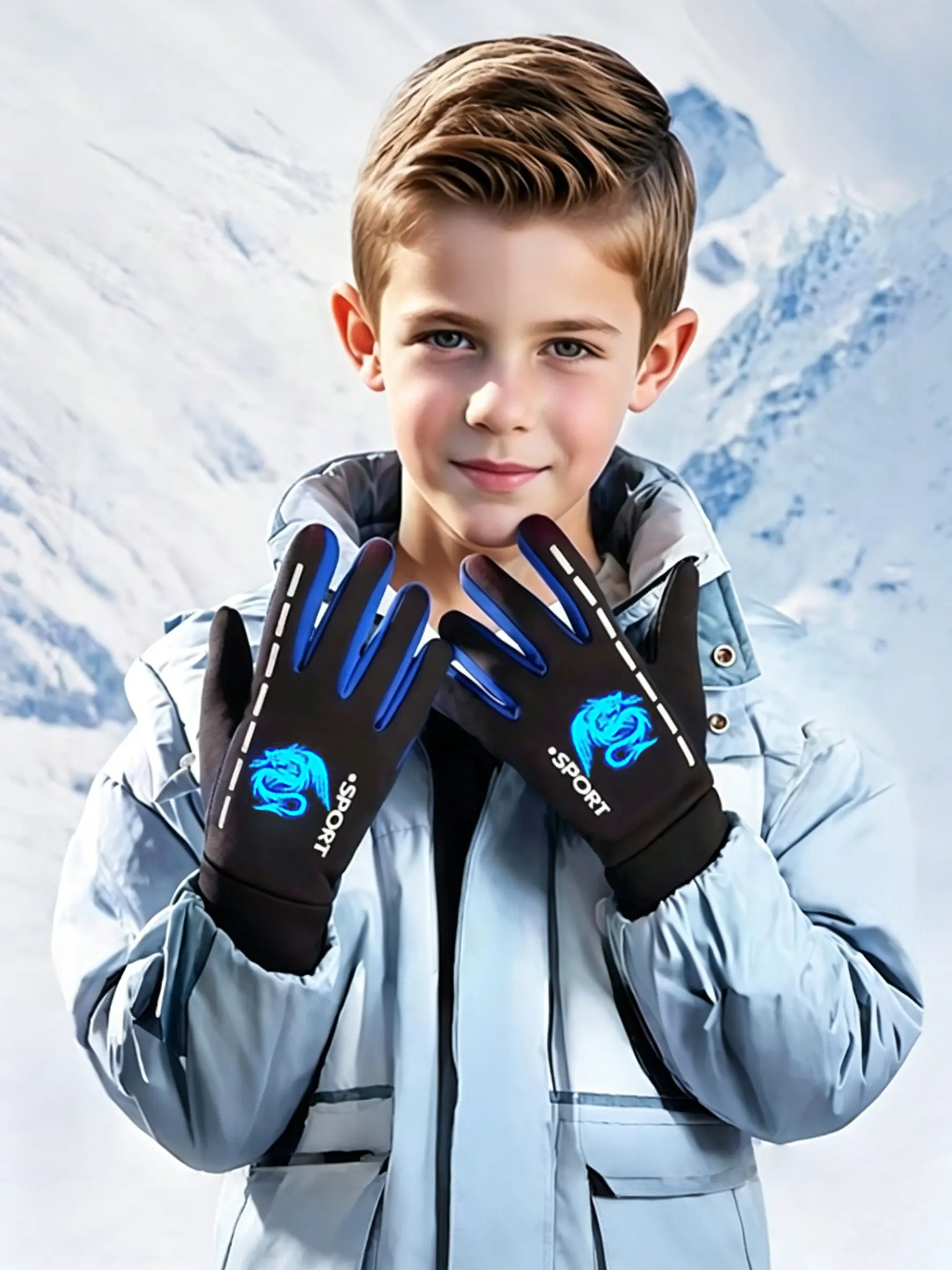 Kids Winter Gloves, Unisex Punk Style, Glow-In-The-Dark Print, Perfect for Outdoor Activities, Warm and Stylish, Fall & Winter Essential