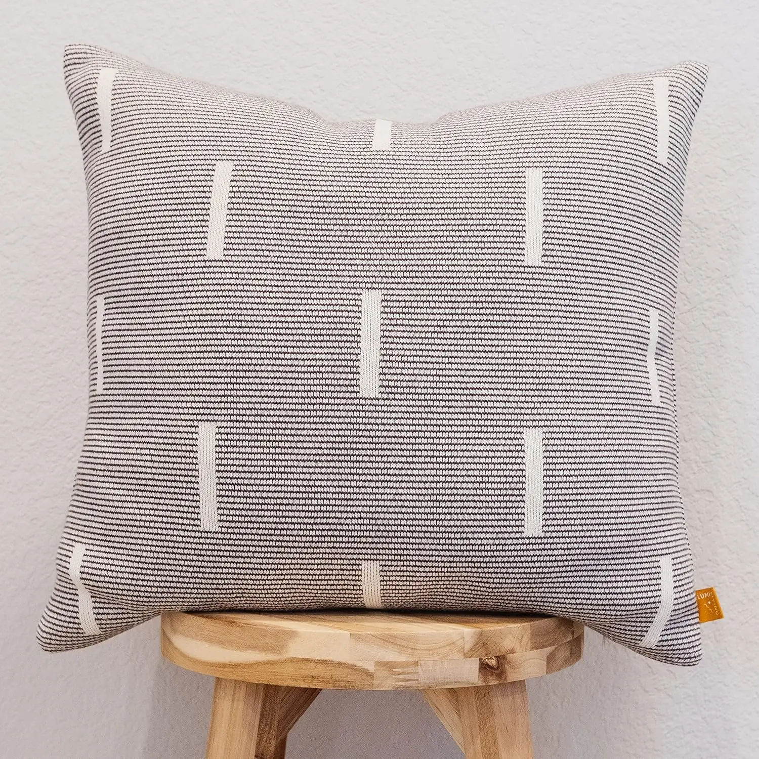 Knitted Soft Modern Geometric  Lines Throw Pillow Cover (Black & Cream, 18" x 18")