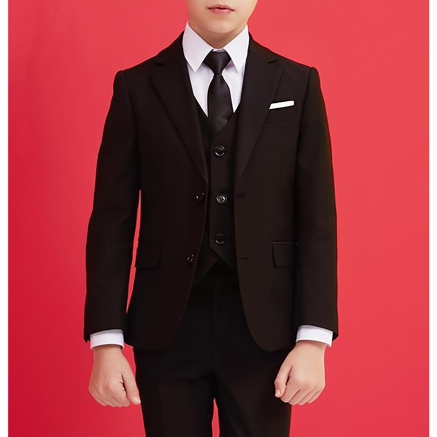 Jacket+Vest+Pants+Tie-4pcs Set Formal Dress Piano Performance Graduation Ceremony Suit Wedding Attire Boys 3D Printed Short-sleeved Shorts Slim Fit Kids Formal Tuxedo Suit camo hoodies Print Pocket Plaid Boy's Formal Suit Set jacket Blue Boys Formal Suit