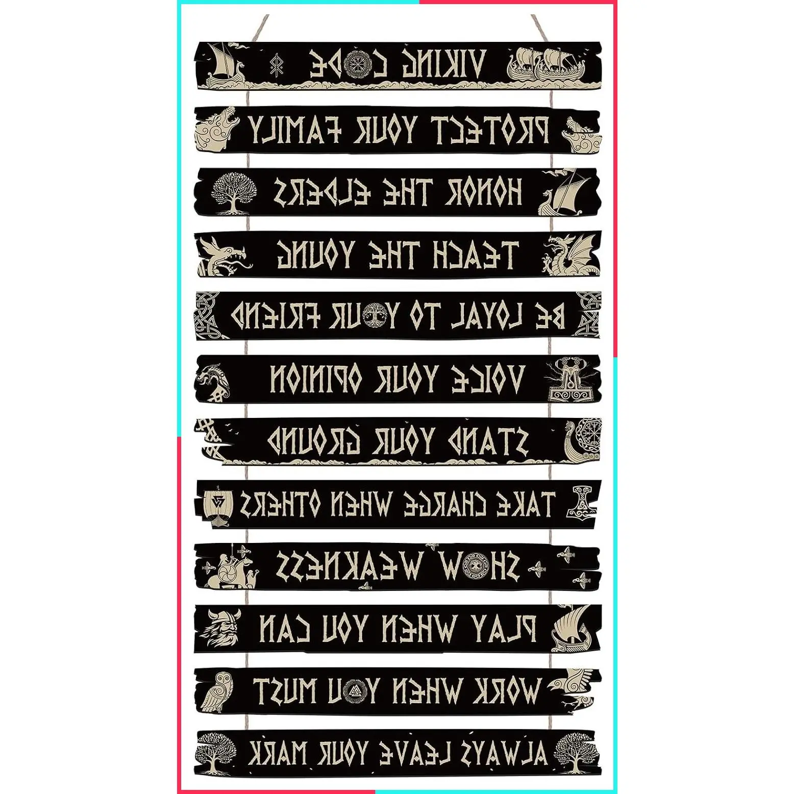 Viking Wood Wall Plaque Black Decorative Code Sign Gift for Men