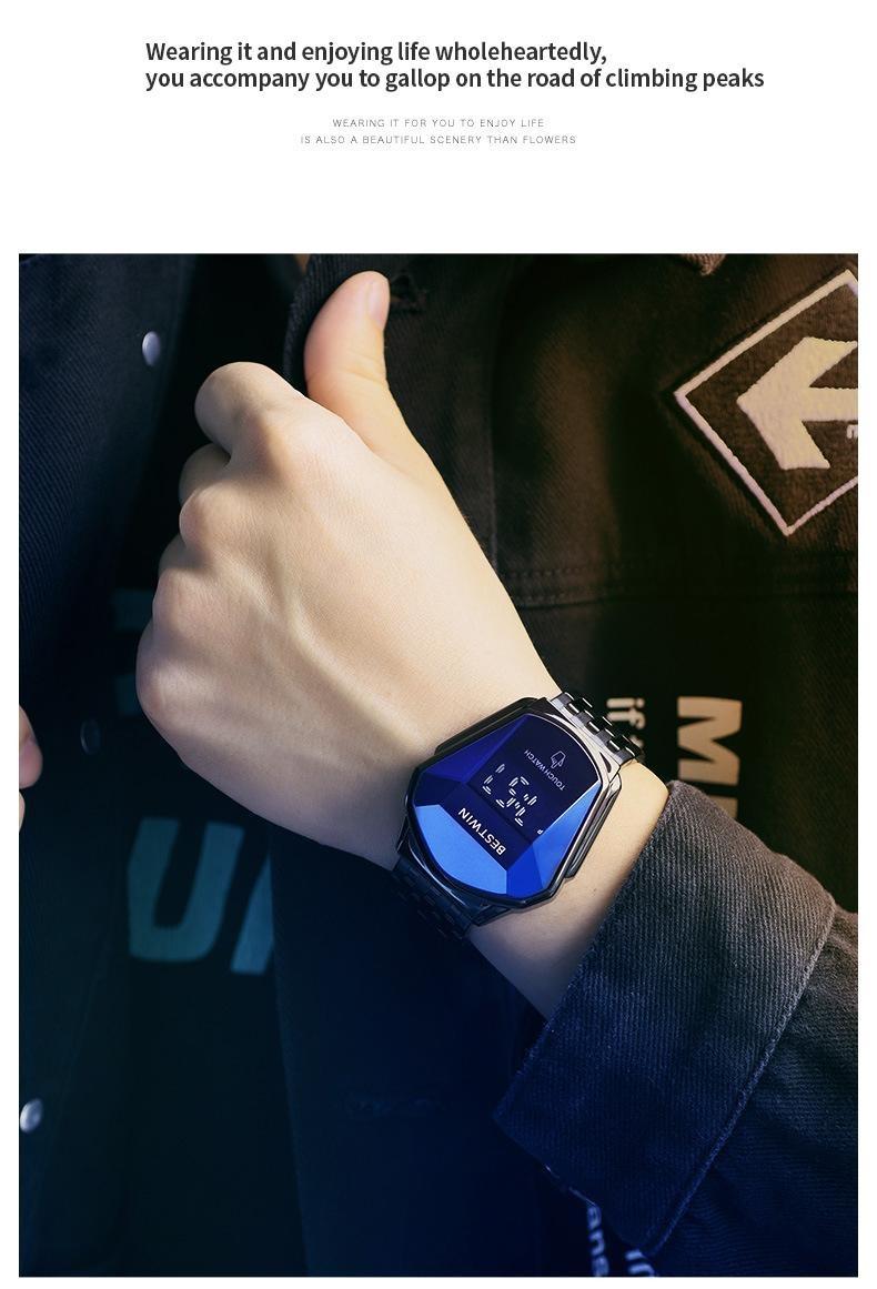 Touchscreen Racing Sport watch Luxury Mens Racing Sport​Iridescent diamond-shaped mirror surfacet WatchMultifunction Chronograph  Stainless Stee!Casual Business Stvle Perfect Giftfor Him fashionable wristwatch time display