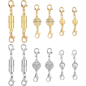 12pcs Magnetic Jewelry Clasp, Gold Colored & Silver Colored Magnetic Necklace Extenders with Double Lobster Fasteners Ball & Cylindrical Connectors Jewelry Closures for Necklaces Bracelets