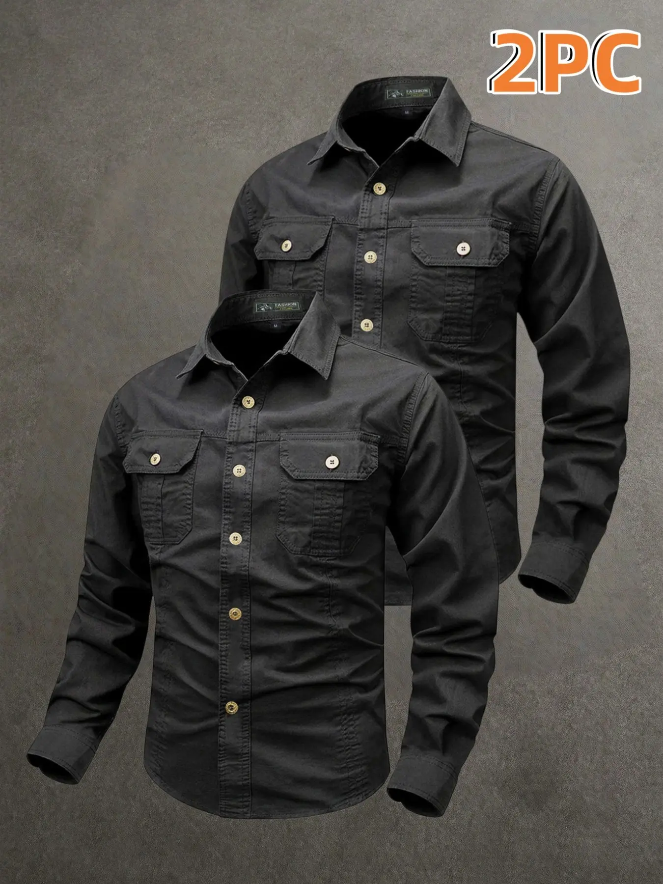 2-Pack Men's Vintage Western Cowboy Long Sleeve Shirts, Dual Chest Pocket Workwear Button-Up, Ranch Riding Outdoor Casual Wear