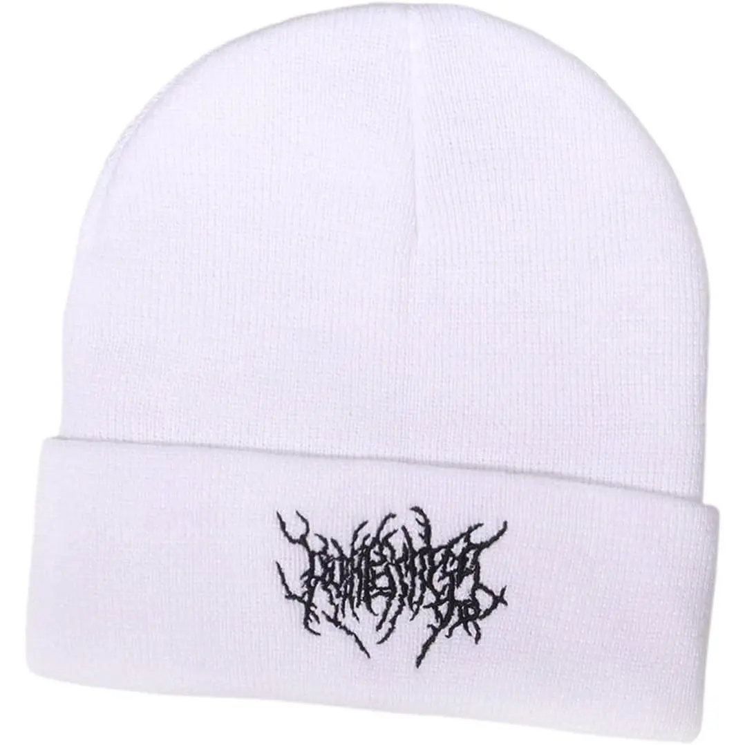 Gothic Beanie Knit Hat with Scar Embroidery - Unisex Knit Skull Cap Streetwear Winter Durable Stylish Everyday Beanie