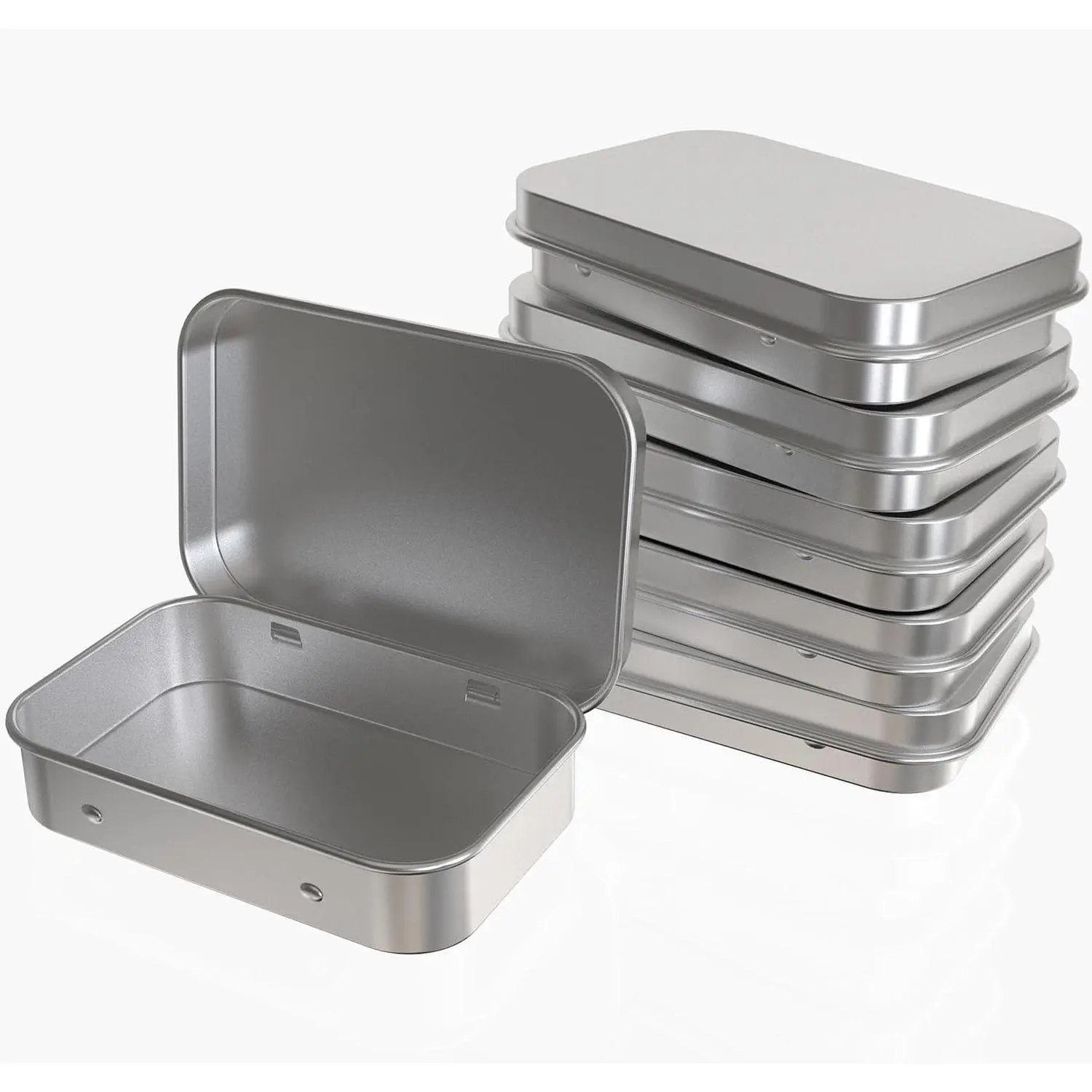Small Hinged Metal Tin Storage Containers, Silver, 6 Pcs - Portable Organizer for Crafts, Pills, Candies, Herbs, Seeds, Nail Art & Home StorageGift