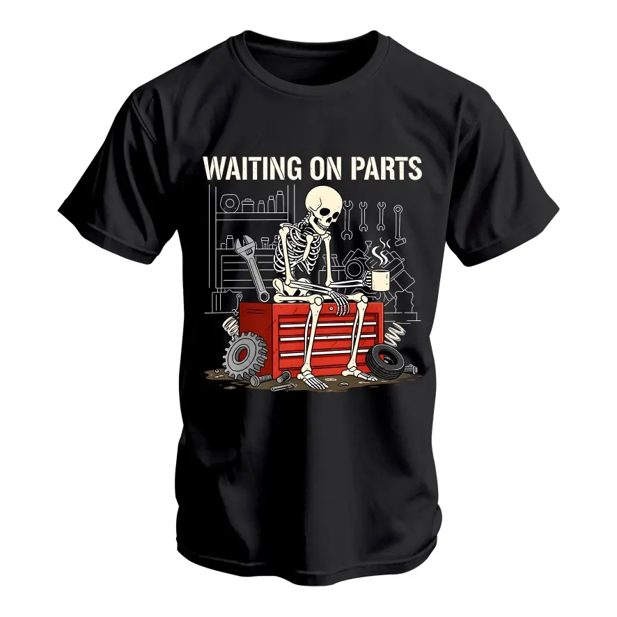 Men's Funny Mechanic Skeleton Printed Pure Cotton Short-Sleeve Streetwear T-Shirt - Unisex Relaxed Fit Top, Classic Crew Neck, Cool Graphic, Soft Fabric, Ideal for Spring Summer, Tops, Shortsleeve, Loose