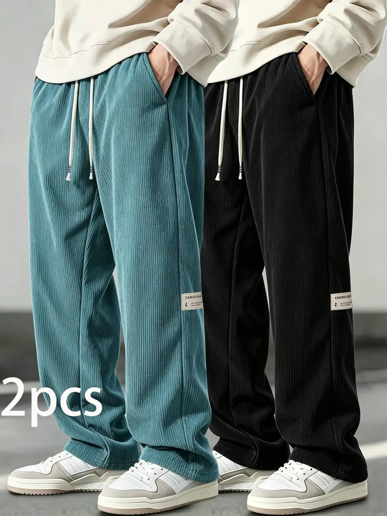 Men's Plain Velour Pants, Drawstring Waist, Loose Fit, Casual Comfort, with Pockets, Suitable for Daily Wear, Fall & Winter