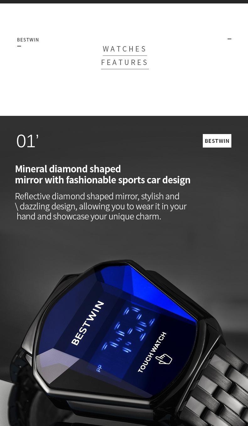 Touchscreen Racing Sport watch Luxury Mens Racing Sport​Iridescent diamond-shaped mirror surfacet WatchMultifunction Chronograph  Stainless Stee!Casual Business Stvle Perfect Giftfor Him fashionable wristwatch time display