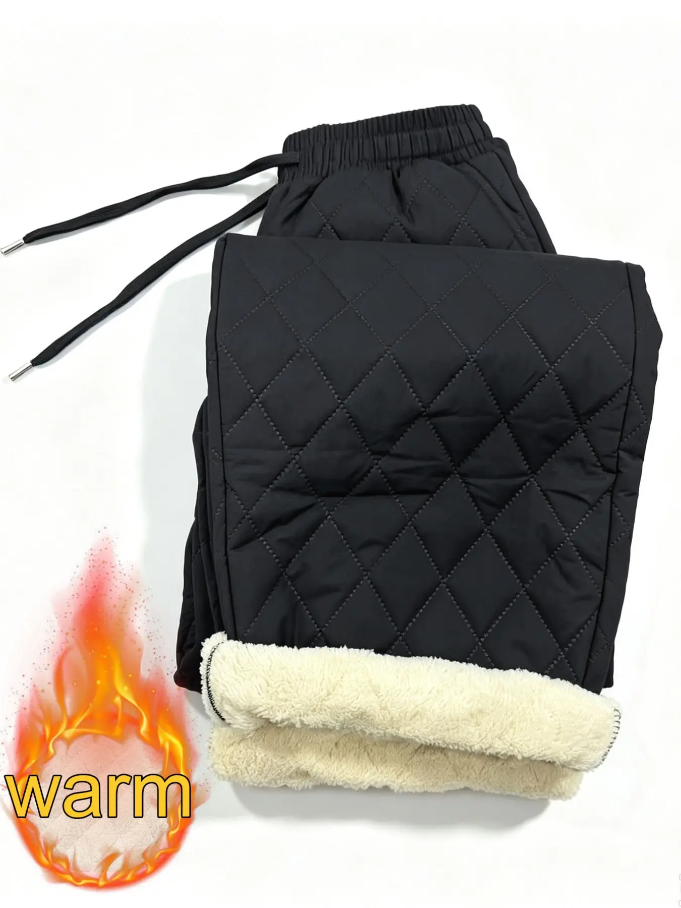 Men Straight Leg Quilted Lined Pants, Drawstring Waist Casual Bottoms, Practical Workwear for Daily Outdoor Occasions