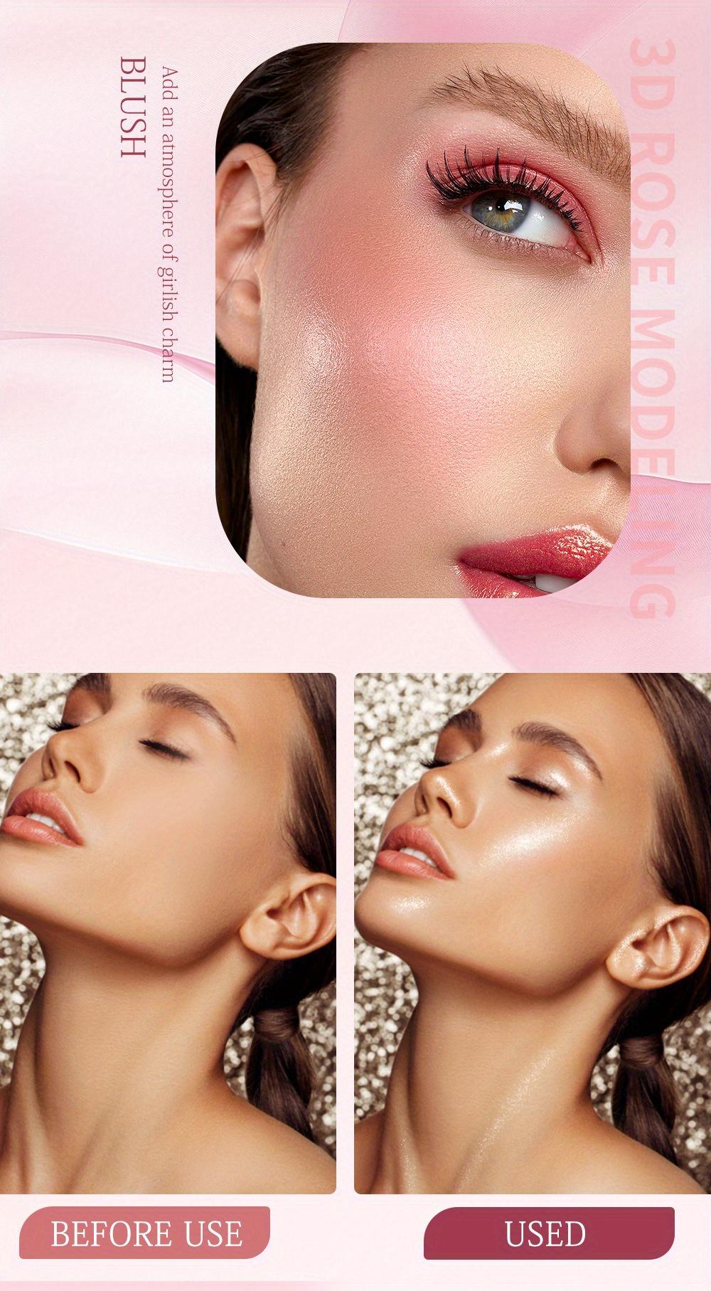 3D Three-dimensional Rose Highlight Powder Blusher High Gloss Glitter Improves The Look Nude Makeup Easy to Color Highlight Powder Face Contour Makeup Festival Party Music Festival Basic Makeup Valentine's Day Gift