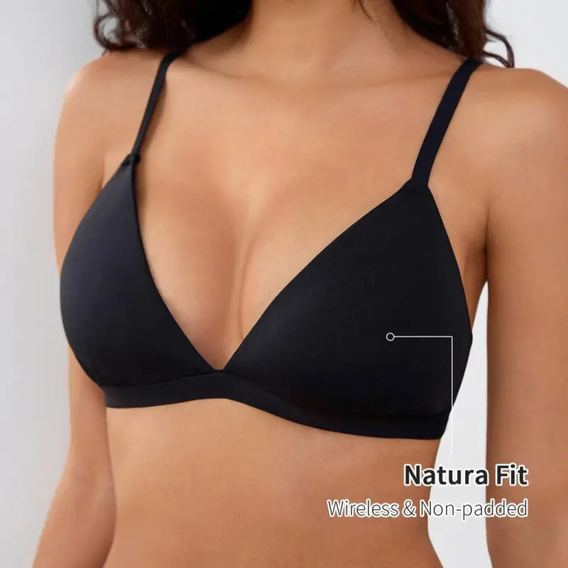 Women's Triangle Bralette Plunge Unlined Seamless Bra No Underwire Comfortable Everyday Wireless V-Neck Bra Set, Wireless Seamless Bralettes, Medium Support, Plain Design