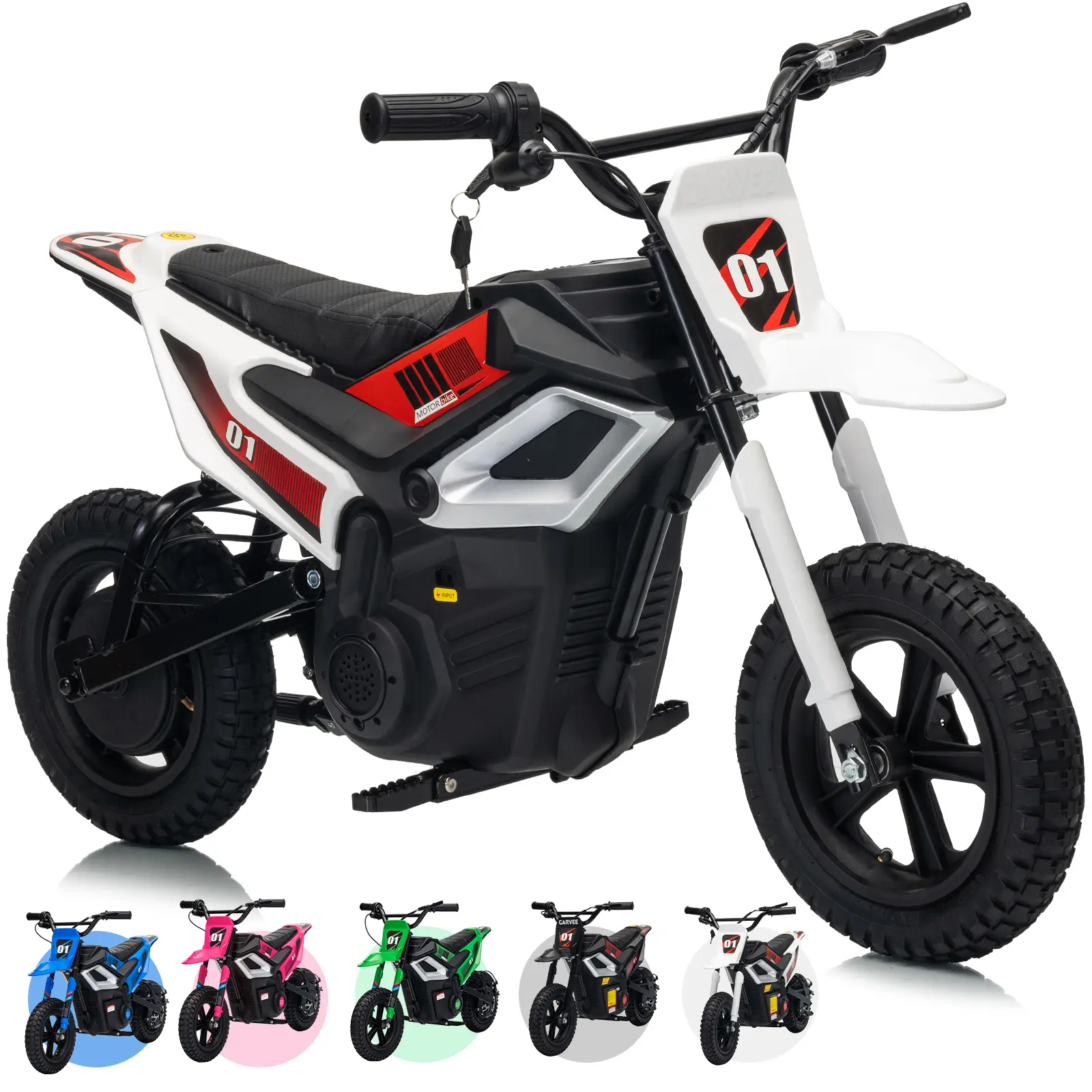 24V 350W Kids Electric Dirt Bike – 12" Fat Tire, 13.7 MPH, 12 Mile Range, Rear Suspension, Hydraulic Brakes, Max Load 130lbs, Ride-On Motorcycle for Boys & Girls