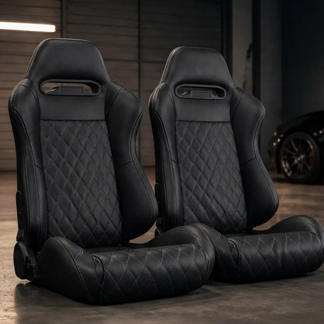 ARCH Universal Racing Seats Pair PVC Leather Reclinable Carbon Look Black/Black+Gray/Brown Options with Dual Lock Sliders Adjustable 90-180 Degree Ergonomic Foam Padding Thick Steel Frame for Car Truck SUV 2PC Set, Black/Black+ Gray/Brown Color