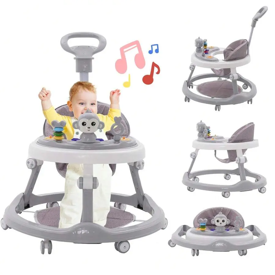 3-in-1 Baby Walker and Toddler Push Walker - Anti-Rollover Sit-to-Stand Activity Walker with Brakes & Push Handle, Removable Play Table for Babies 6-18 Months