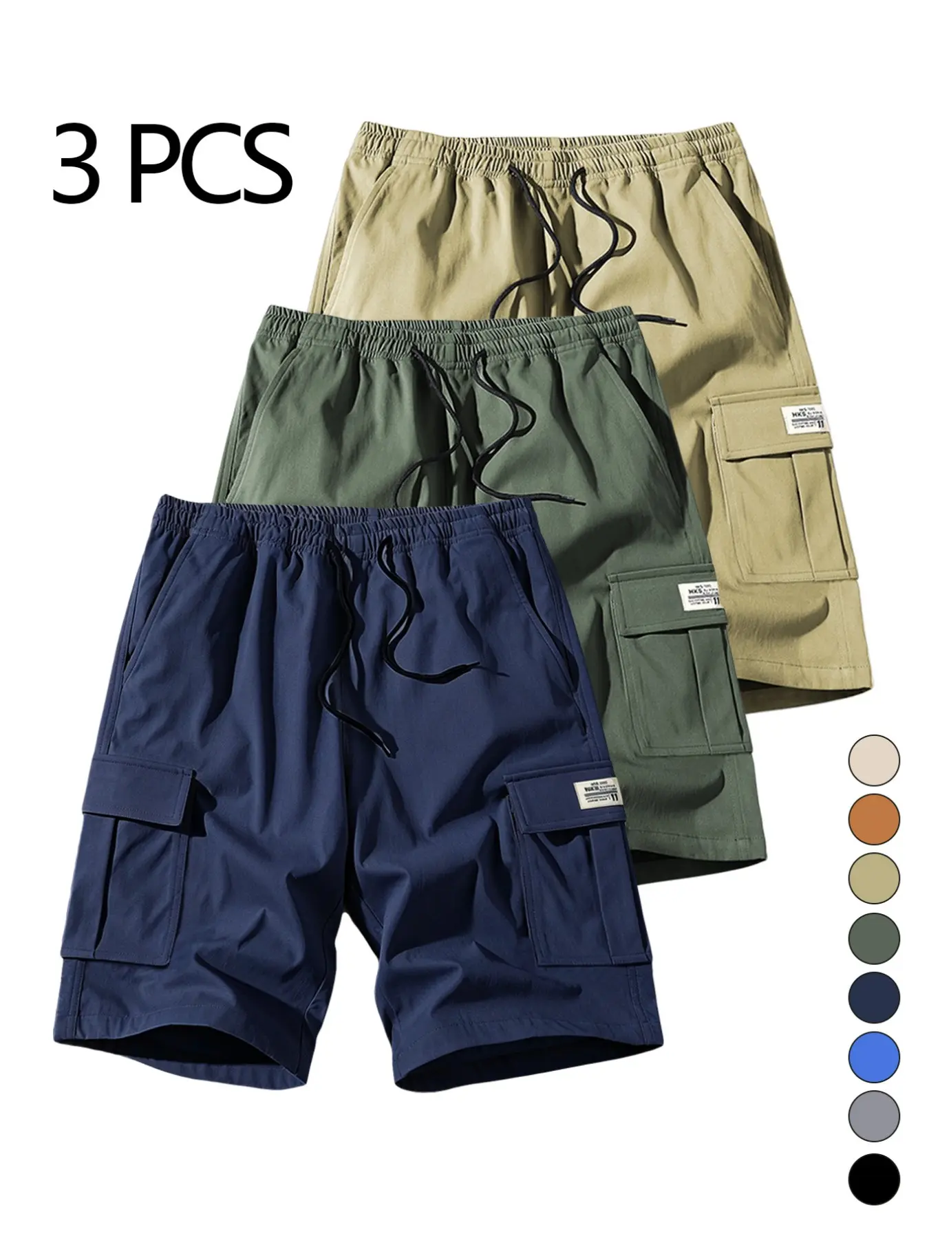 3-Pack Boys' Dopamine Workwear Shorts, Summer Breathable Quick-Dry Bright Colors, Casual Loose-Fitting Plain Surface Shorts, Daily Casual Shorts