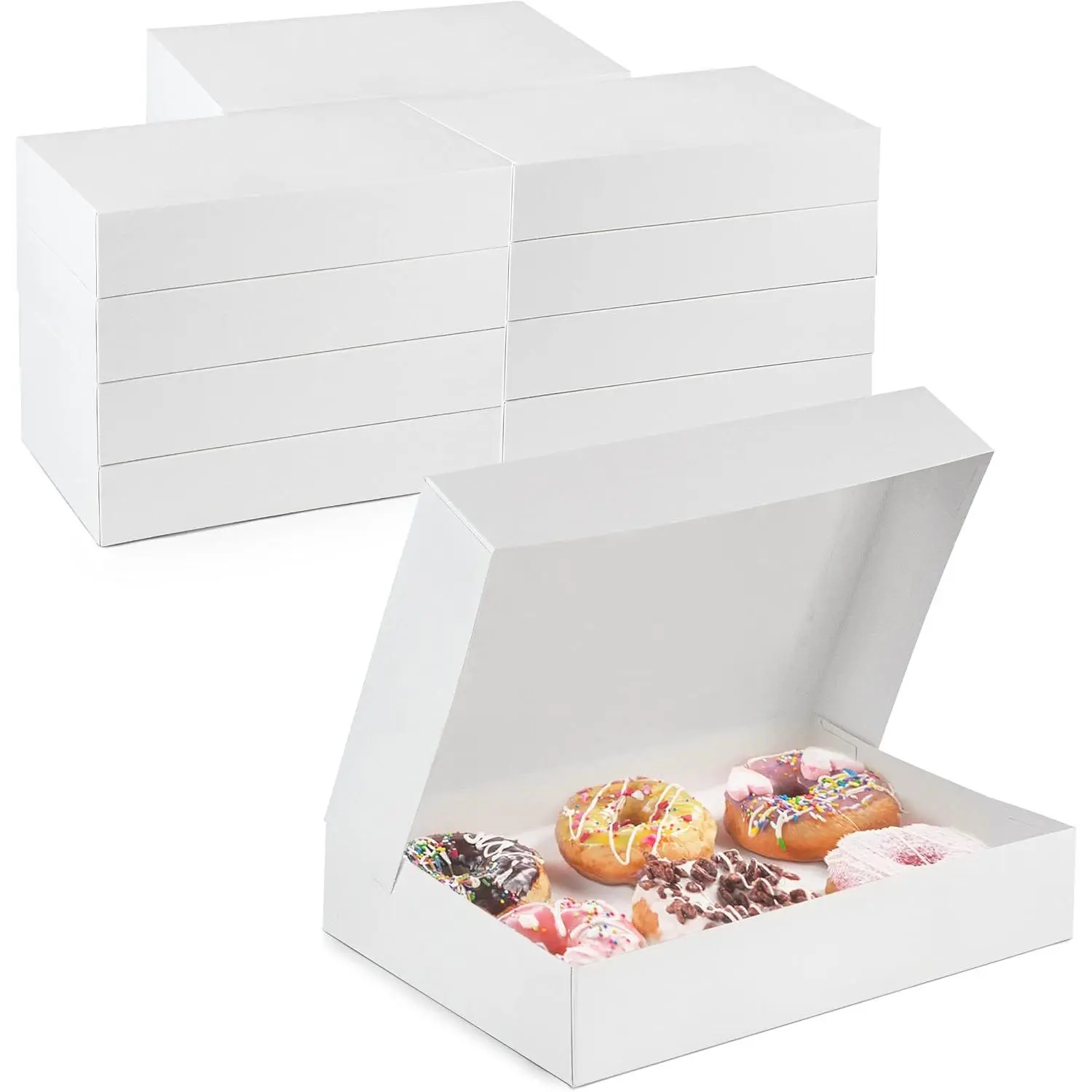 25 Pack 12x8x2.25'' White Bakery Box - Holds 6 Donuts, Auto-Popup Cardboard  Packaging and Baking Containers, Cookies, Brownies, Pastry and Bread Boxes
