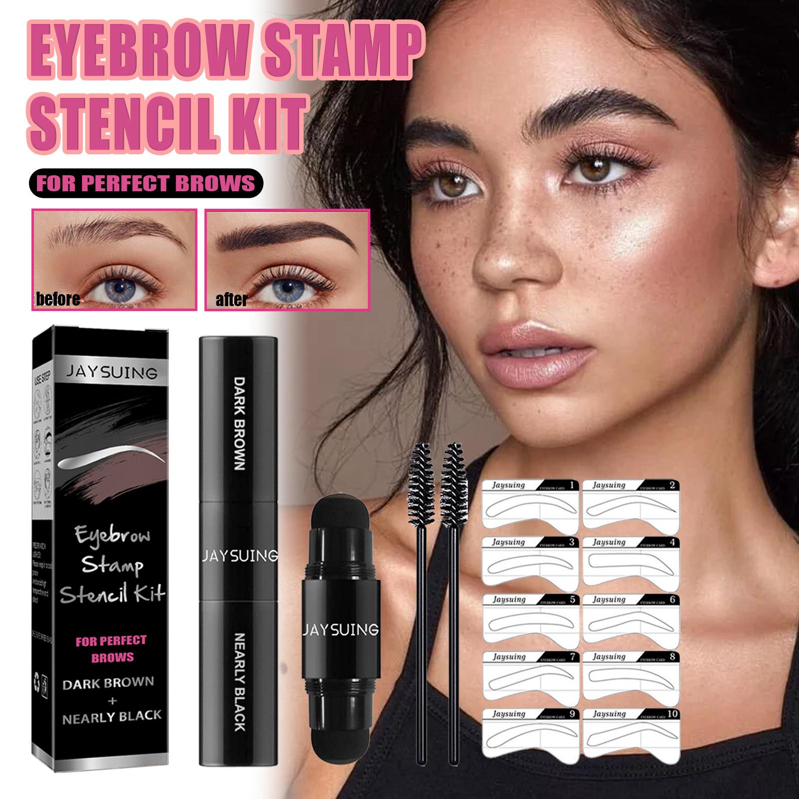 Jaysuing One Step Eyebrow Stamp Stencil Kit| Waterproof Brow Powder & Hairline Shadow| Long-Lasting & Natural Look for Beginners
