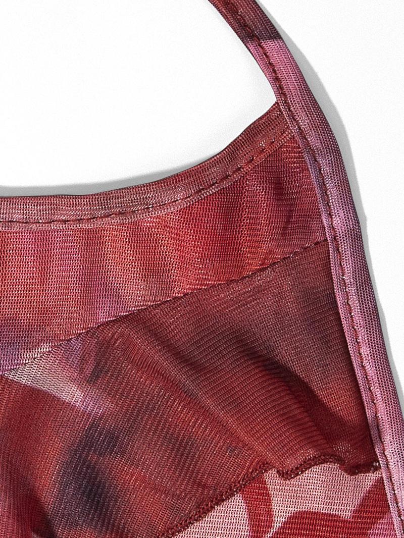 Women's Summer Strapless Belted Dress, Hip Frill Decoration, Fashionable Sexy Party Mini Dress, Sleeveless Floral Print, Slim-Fitting, Elegant Romantic Dress