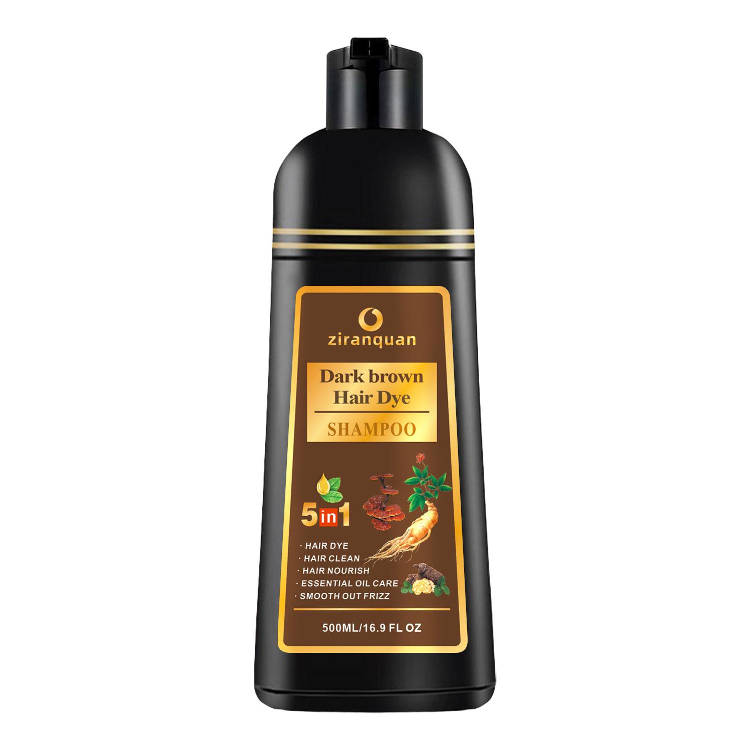 Dark Brown Hair Dye Shampoo 5-in-1 for Gray Hair Coverage, Herbal Ginseng Extract Formula, Instant 10-15 Min At Home Salon Color, Ammonia-Free & PPD-Free Color Depositing Shampoo & Conditioner for Men Women, Beard Dual Use 500ml 16.9fl oz, Hair Care, Appl