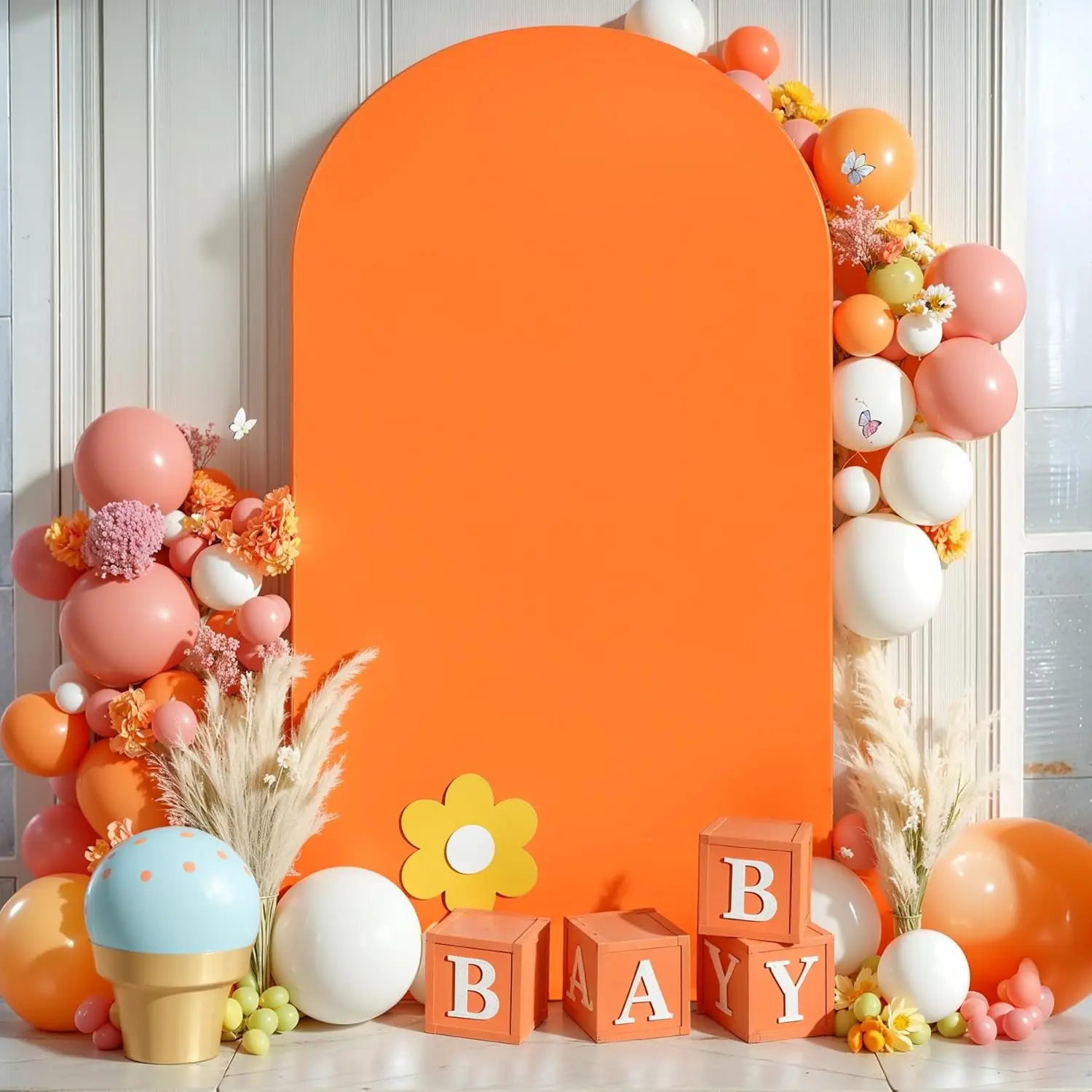 7.2FT Orange Arch Backdrop Cover, Spandex Fitted Wedding Arch Stand Covers Round Top Chiara Backdrop Cover for Thanksgiving Birthday Banquet Decoration