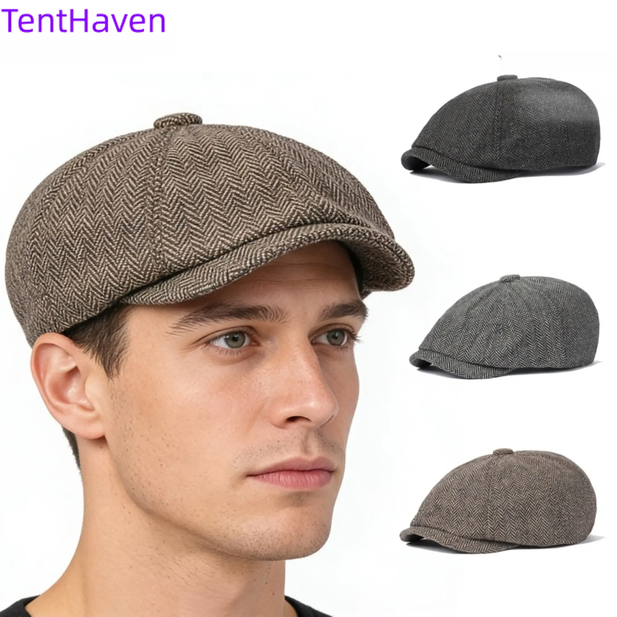 2026 new 3-pack spring and summer duckbill  men's octagonal  men's beret painter  breathable retro thin version