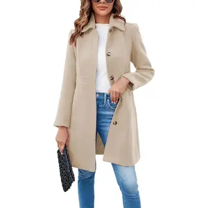 18ACTIVEKITWomen's elegant single breasted coat long sleeved mid winter coat office fur coat