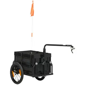 Aobtkel Aosom Cycling Cargo Bike Trailer for Adults, Bicycle Wagon Cart with Removable Storage Box, Quick-Release 16-Inch Wheels, Safe Reflectors, No Bottom, 19-35mm Seat Posts, 26.5" L x 19" W x 10.25" H
