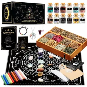 Witchcraft Supplies Kit, 80Pack Witch Starter Kit Wiccan Supplies and Tools Witchy Gifts for Beginners, Spell Candles, Chakra Healing Crystals and Dried Herbs for Zodiac and Lunar Magick