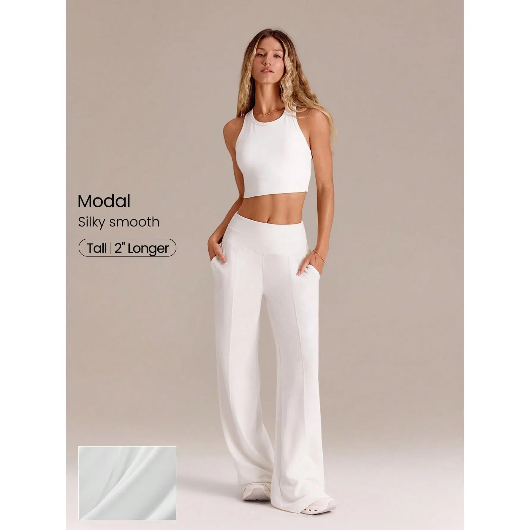 GLOWMODE 32" SoftCalm Modal Breathable Stretchy Tall Wide Leg High Waisted Non-See-Through Lounge Pants With Side Pockets Daily Casual Summer Wear