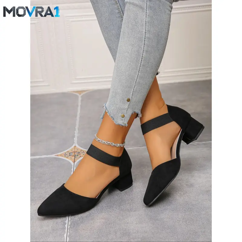 MOVRA1 Women's Heel Toe Dressy Sandals, Classy Sandals, Fairy Style Commuter Work Shoes, Pointed Toe Chunky Mid-Heel Velvet Women's Shoes, Elegant Heeled Sandals