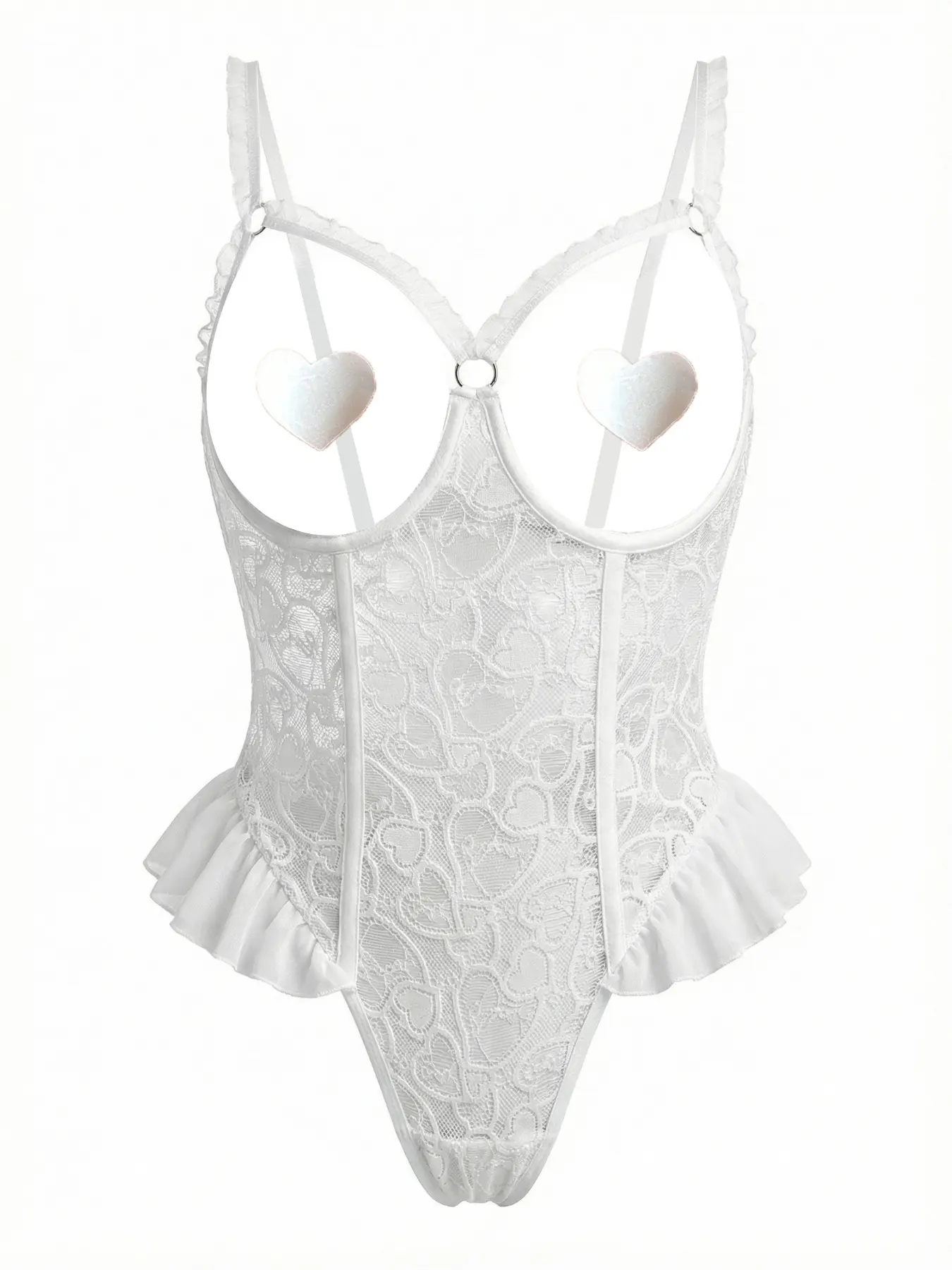 Christmas Sexy Lace Patchwork Mesh Cut-Out Thong Women's Lingerie Jumpsuit with Steel Ring, 3 Piece Set, Perfect for Romantic Nights and Weddings  computer love bra cool girl outfits curvy