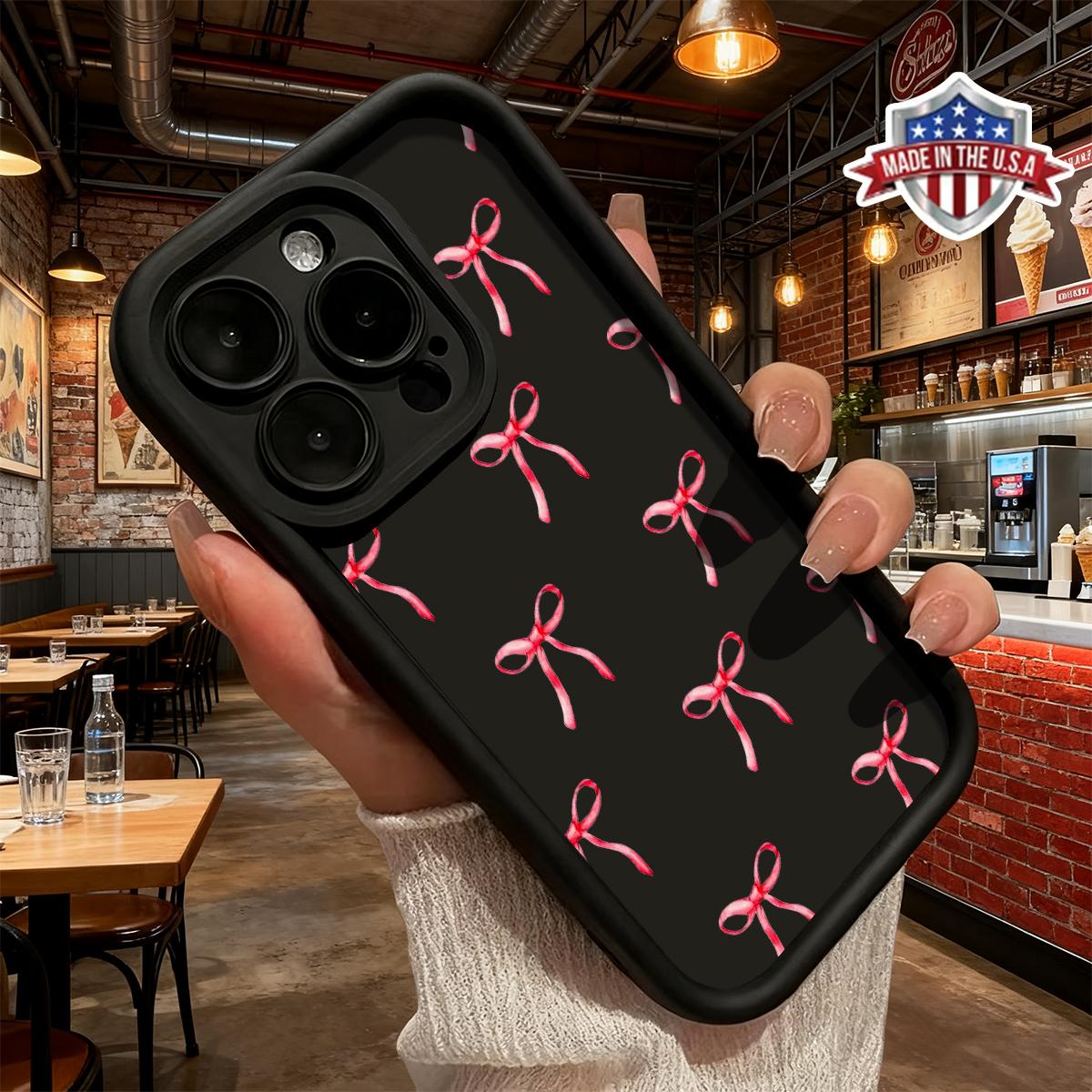 Cute Pink Bow Pattern Case for iPhone 17 16 15 14 Pro Max 13 12 11 XR XS Plus Air Slim Protective Anti Scratch Lightweight TPU Phone Cover