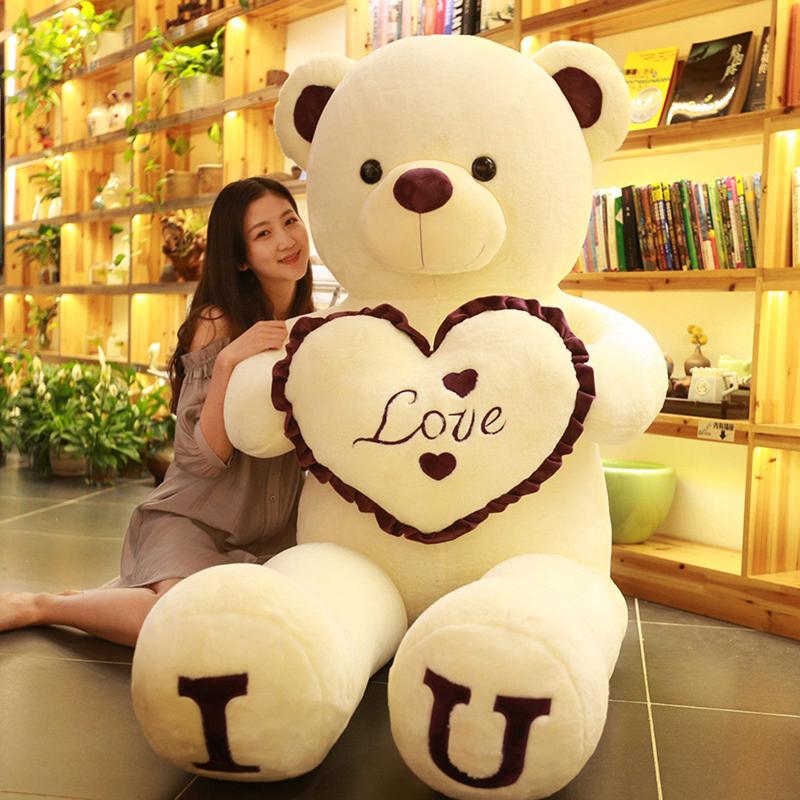 80 100cm Big I LOVE YOU Bear Heart Plush Toys Lovely Stuffed Soft Pillow Doll Kids Toys Birthday Girlfriend Valentine's Day Gift
