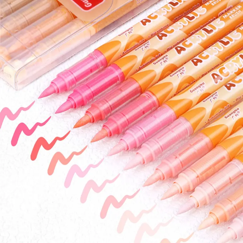 Acrylic Paint Marker Pen, 12/24 Colors Straight Liquid Skin Color Acrylic Paint Marker, Soft-tip Painting Pen for Home Dormitory School Office