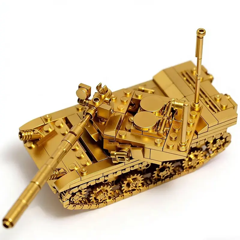 Golden Tank Building Blocks, Car-Shaped Toy Blocks, Rotatable Tank Gift, Fun Educational Playset for Kids, Durable & Safe Design