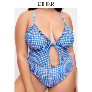 Cider V-neck Check Cherry Graphic Criss-Cross Bikini Set Curve & Plus