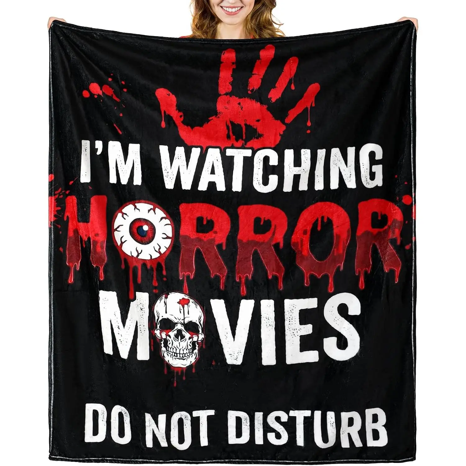 I'm Watching Horror Movies Do Not Disturb Dark Gothic Blood Print Cozy Flannel Throw Blanket Soft Warm Clear Print Couch Bedroom Decor Gift for Scary Movie Fans Birthday Halloween Housewarming
