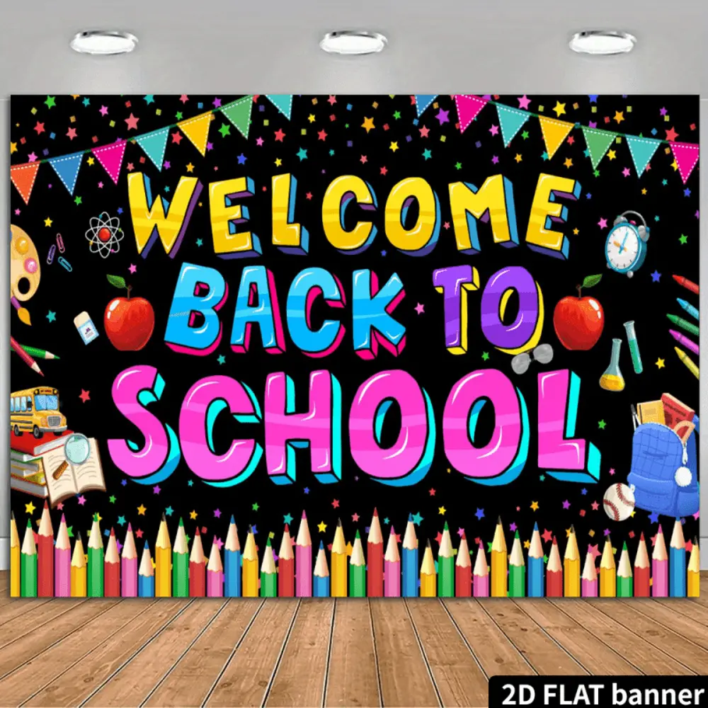 2D Flat Patterned Polyester Photography Backdrop Sheet - Back to School Themed, HD Digitally Printed, Soft Lightweight Foldable Cloth for Portrait Photo Shoots, Party Decor, Portrait Photography